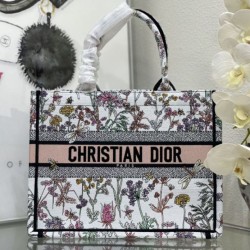 Replica Dior Medium Book Tote Bag Toile de Jouy Flower Embroidery White/Blue