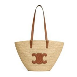 Fake Celine Medium Supple Celine Classic Panier Raffia And Calfskin 114342 Coffee Replica 