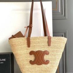 Fake Celine Medium Supple Celine Classic Panier Raffia And Calfskin 114342 Coffee Replica 