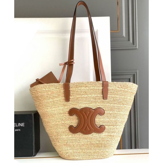 Fake Celine Medium Supple Celine Classic Panier Raffia And Calfskin 114342 Coffee Replica 