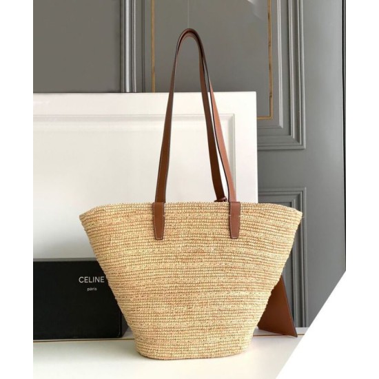 Fake Celine Medium Supple Celine Classic Panier Raffia And Calfskin 114342 Coffee Replica 