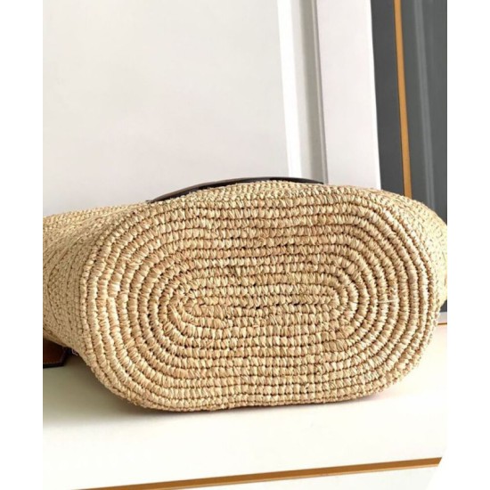 Fake Celine Medium Supple Celine Classic Panier Raffia And Calfskin 114342 Coffee Replica 