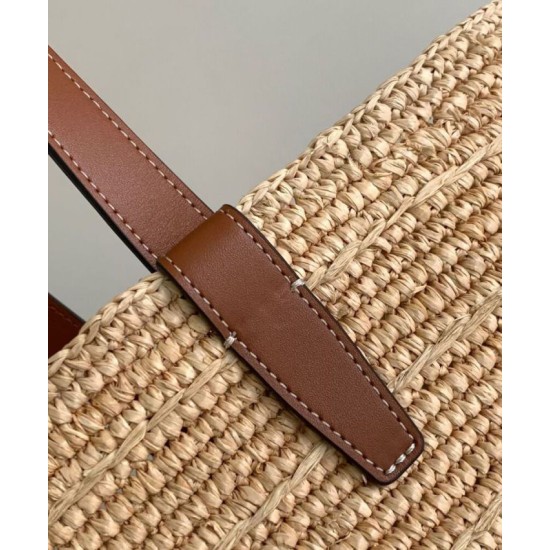Fake Celine Medium Supple Celine Classic Panier Raffia And Calfskin 114342 Coffee Replica 