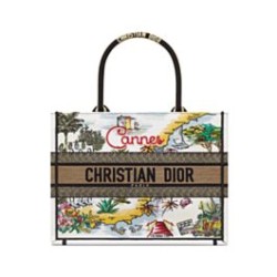 Replica Christian Dior timeless Medium Book Tote Bag With natural raffia straw and embroidered cotton Fake