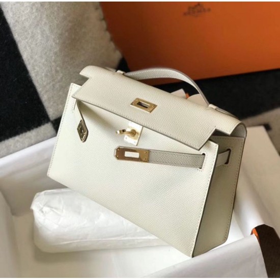 Replica Hermes Kelly Pochette Bag In White Epsom Leather Clone Replica Hermes Kelly Pochette Bag In White Epsom Leather Clone