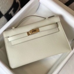 Replica Hermes Kelly Pochette Bag In White Epsom Leather Clone