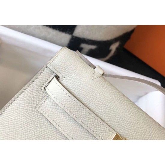 Replica Hermes Kelly Pochette Bag In White Epsom Leather Clone Replica Hermes Kelly Pochette Bag In White Epsom Leather Clone