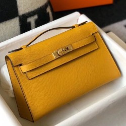 Replica Hermes Kelly Pochette Bag In Yellow Epsom Leather Clone