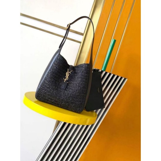 Replica Saint Laurent Le 5 À 7 Supple Small Shoulder Bag in Black Raffia Clone Replica Saint Laurent Le 5 À 7 Supple Small Shoulder Bag in Black Raffia Clone