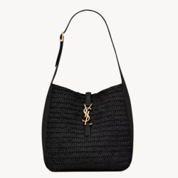 Replica Saint Laurent Le 5 À 7 Supple Small Shoulder Bag in Black Raffia Clone