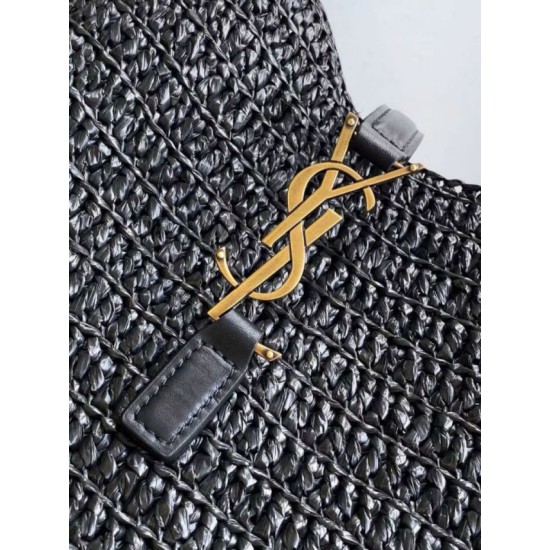 Replica Saint Laurent Le 5 À 7 Supple Small Shoulder Bag in Black Raffia Clone Replica Saint Laurent Le 5 À 7 Supple Small Shoulder Bag in Black Raffia Clone