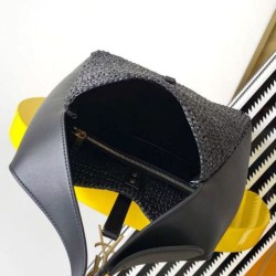 Replica Saint Laurent Le 5 À 7 Supple Small Shoulder Bag in Black Raffia Clone