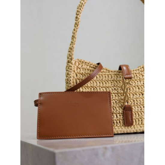 Replica Saint Laurent Le 5 À 7 Hobo Mini Bag in Natural Raffia Fake Replica Saint Laurent Le 5 À 7 Hobo Mini Bag in Natural Raffia Fake