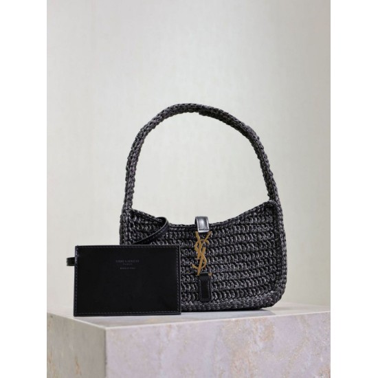 Replica Saint Laurent Le 5 À 7 Hobo Mini Bag in Black Raffia Fake Replica Saint Laurent Le 5 À 7 Hobo Mini Bag in Black Raffia Fake
