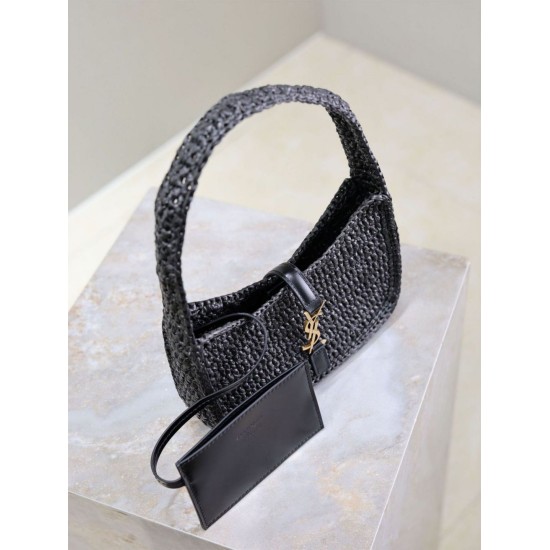 Replica Saint Laurent Le 5 À 7 Hobo Mini Bag in Black Raffia Fake Replica Saint Laurent Le 5 À 7 Hobo Mini Bag in Black Raffia Fake