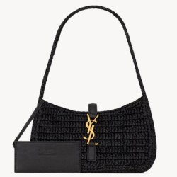 Replica Saint Laurent Le 5 À 7 Hobo Mini Bag in Black Raffia Fake