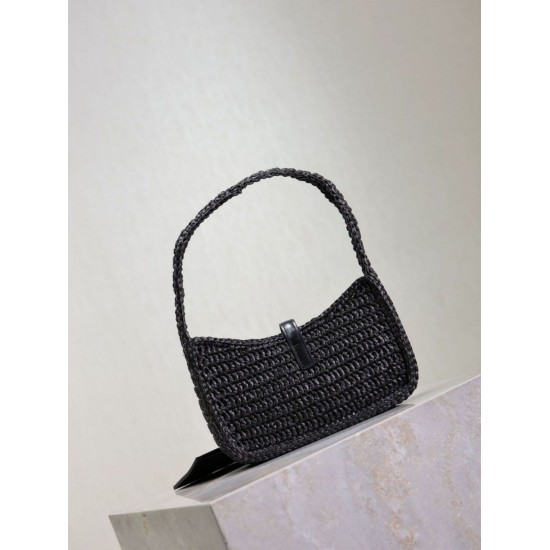 Replica Saint Laurent Le 5 À 7 Hobo Mini Bag in Black Raffia Fake Replica Saint Laurent Le 5 À 7 Hobo Mini Bag in Black Raffia Fake