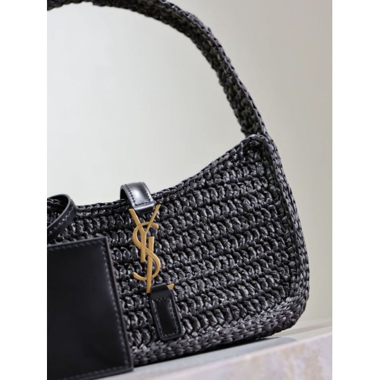 Replica Saint Laurent Le 5 À 7 Hobo Mini Bag in Black Raffia Fake Replica Saint Laurent Le 5 À 7 Hobo Mini Bag in Black Raffia Fake