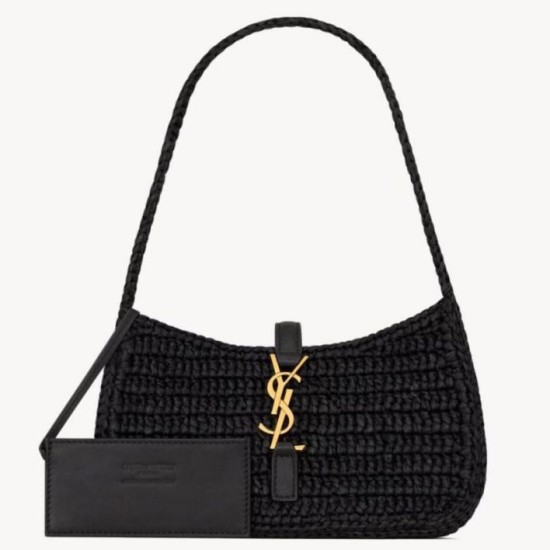 Replica Saint Laurent Le 5 À 7 Hobo Mini Bag in Black Raffia Fake Replica Saint Laurent Le 5 À 7 Hobo Mini Bag in Black Raffia Fake