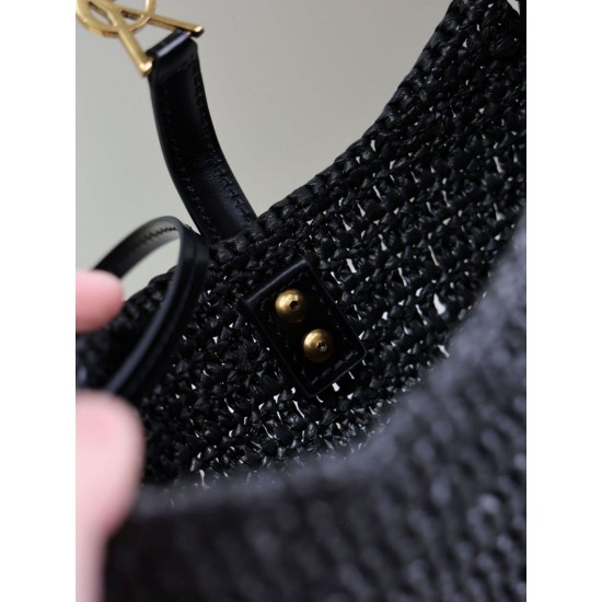 Replica Saint Laurent Le 5 À 7 Hobo Mini Bag in Black Raffia Fake Replica Saint Laurent Le 5 À 7 Hobo Mini Bag in Black Raffia Fake