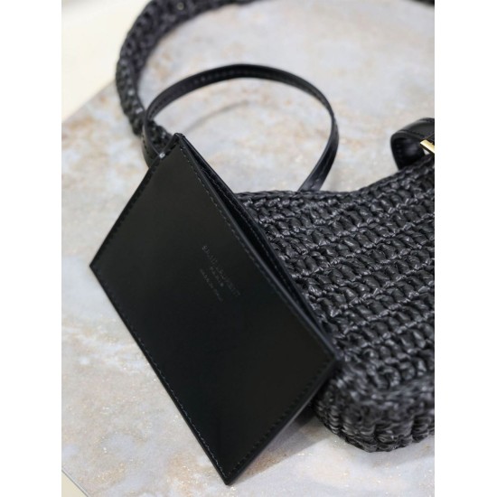 Replica Saint Laurent Le 5 À 7 Hobo Mini Bag in Black Raffia Fake Replica Saint Laurent Le 5 À 7 Hobo Mini Bag in Black Raffia Fake