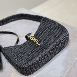 Replica Saint Laurent Le 5 À 7 Hobo Mini Bag in Black Raffia Fake