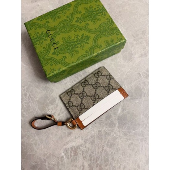 Replica Gucci GG Emblem card case with strap 819121 Brown Fake