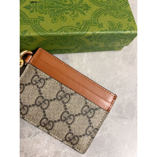 Replica Gucci GG Emblem card case with strap 819121 Brown Fake