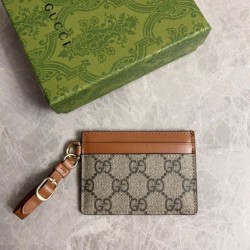 Replica Gucci GG Emblem card case with strap 819121 Brown Fake