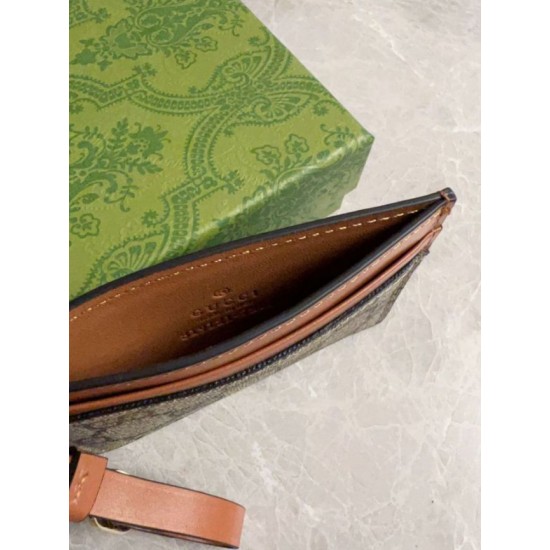 Replica Gucci GG Emblem card case with strap 819121 Brown Fake