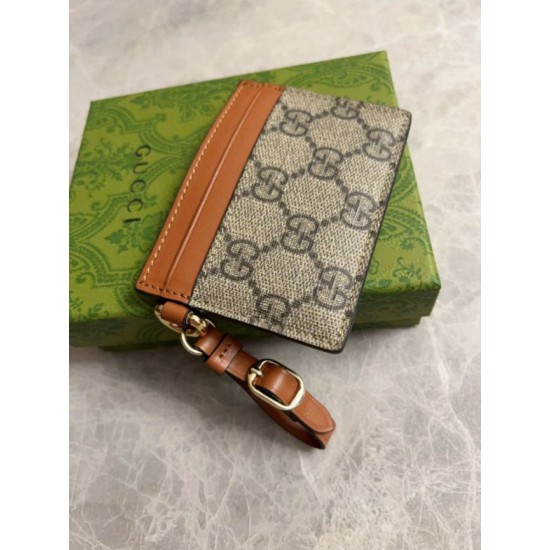 Replica Gucci GG Emblem card case with strap 819121 Brown Fake