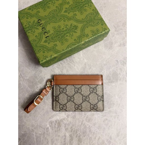 Replica Gucci GG Emblem card case with strap 819121 Brown Fake