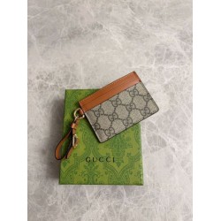 Replica Gucci GG Emblem card case with strap 819121 Brown Fake