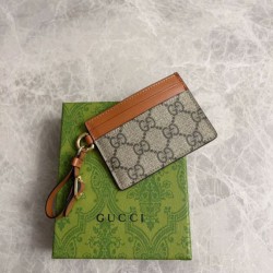 Replica Gucci GG Emblem card case with strap 819121 Brown Fake