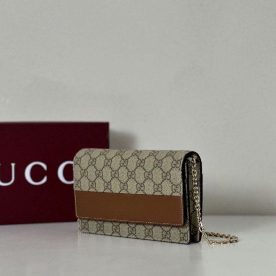 Replica Gucci GG Emblem wallet on chain 838151 Brown Fake