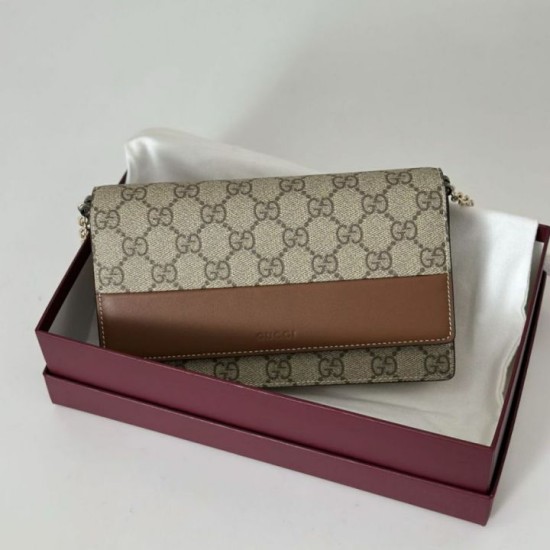 Replica Gucci GG Emblem wallet on chain 838151 Brown Fake