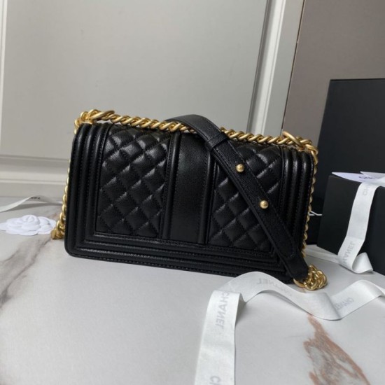 Replica Chanel Boy Flap Bag Classic A67086 Grained Calfskin With Matte Gold Hardware Black Clone