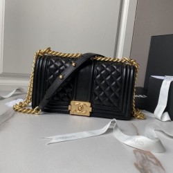 Replica Chanel Boy Flap Bag Classic A67086 Grained Calfskin With Matte Gold Hardware Black Clone