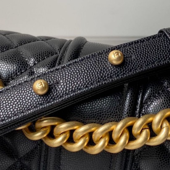 Replica Chanel Boy Flap Bag Classic A67086 Grained Calfskin With Matte Gold Hardware Black Clone