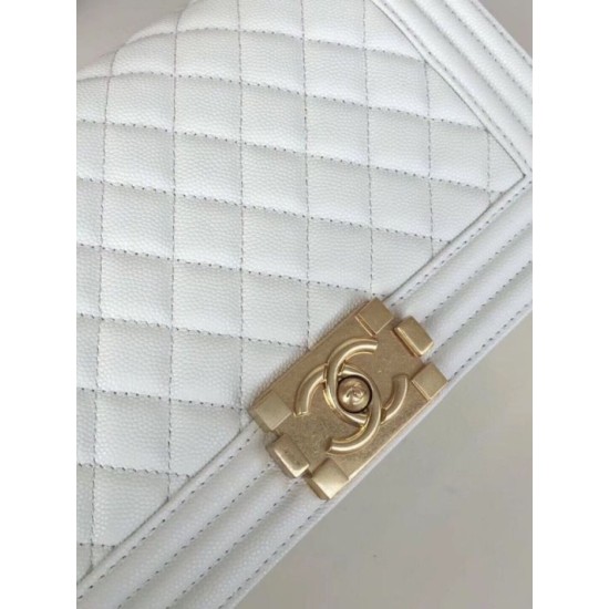 Replica Chanel Boy Flap Bag Classic A67086 Grained Calfskin Gold/Silver Hardware White