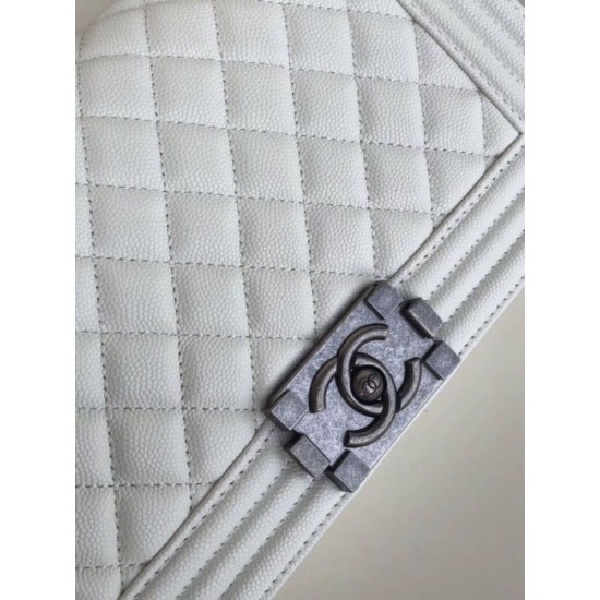 Replica Chanel Boy Flap Bag Classic A67086 Grained Calfskin Gold/Silver Hardware White
