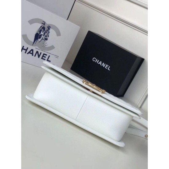 Replica Chanel Boy Flap Bag Classic A67086 Grained Calfskin Gold/Silver Hardware White