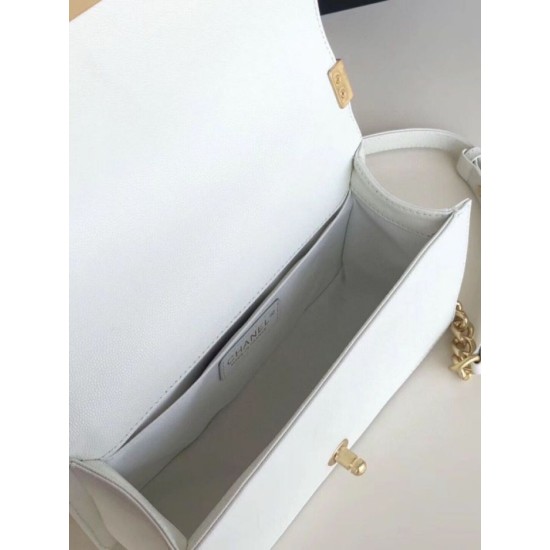 Replica Chanel Boy Flap Bag Classic A67086 Grained Calfskin Gold/Silver Hardware White