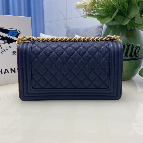 Replica Chanel Boy Flap Bag Classic A67086 Grained Calfskin Gold/Silver Hardware Blue Clone