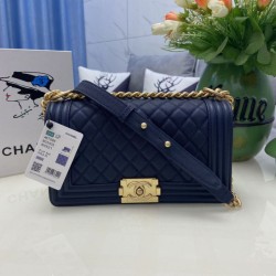 Replica Chanel Boy Flap Bag Classic A67086 Grained Calfskin Gold/Silver Hardware Blue Clone