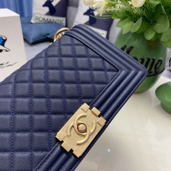 Replica Chanel Boy Flap Bag Classic A67086 Grained Calfskin Gold/Silver Hardware Blue Clone
