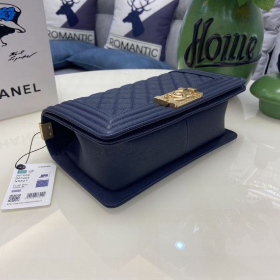 Replica Chanel Boy Flap Bag Classic A67086 Grained Calfskin Gold/Silver Hardware Blue Clone