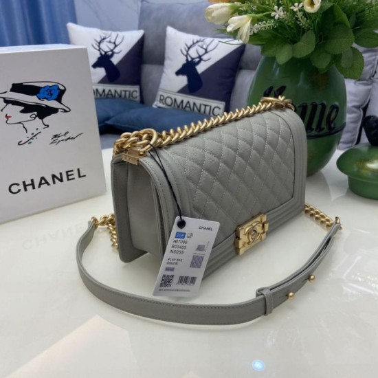 Replica Chanel Boy Flap Bag A67086 Grained Calfskin Gold Hardware Gray Clone