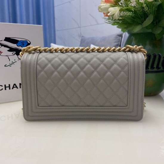 Replica Chanel Boy Flap Bag A67086 Grained Calfskin Gold Hardware Gray Clone