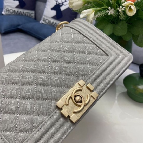 Replica Chanel Boy Flap Bag A67086 Grained Calfskin Gold Hardware Gray Clone